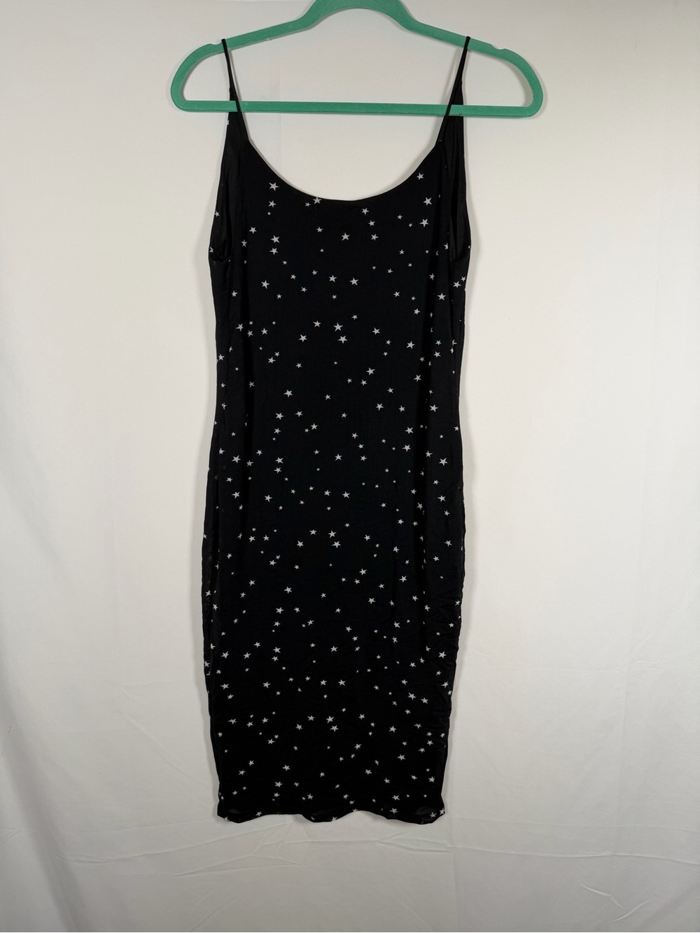 Whimsigoth Celestial Star Black Bodycon Slip Dress with White Star Print - Picture 6 of 6